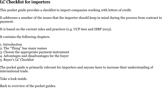 LC Checklist for importers